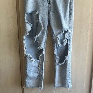 Pacsun Womens High Rise Straight Button Fly‎ Jeans Size 25 Distressed Light Wash